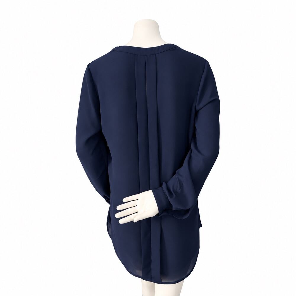Joan Vass Studio Tunic Blouse Women’s Size M Navy Blue Long Sleeve High Low Hem - Picture 4 of 7